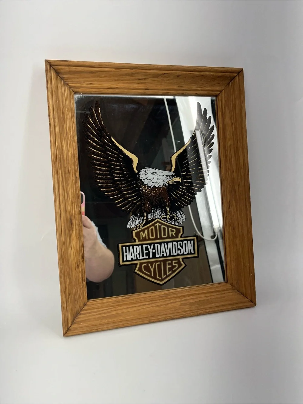 Vintage Harley-Davidson Bar Framed Wall 0820 Mirror logo 90s 80s wood eagle
